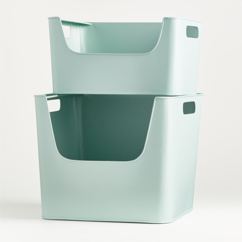 Large Mint Metal Stacking Toy Storage Bin + Reviews | Crate & Kids | Crate & Barrel