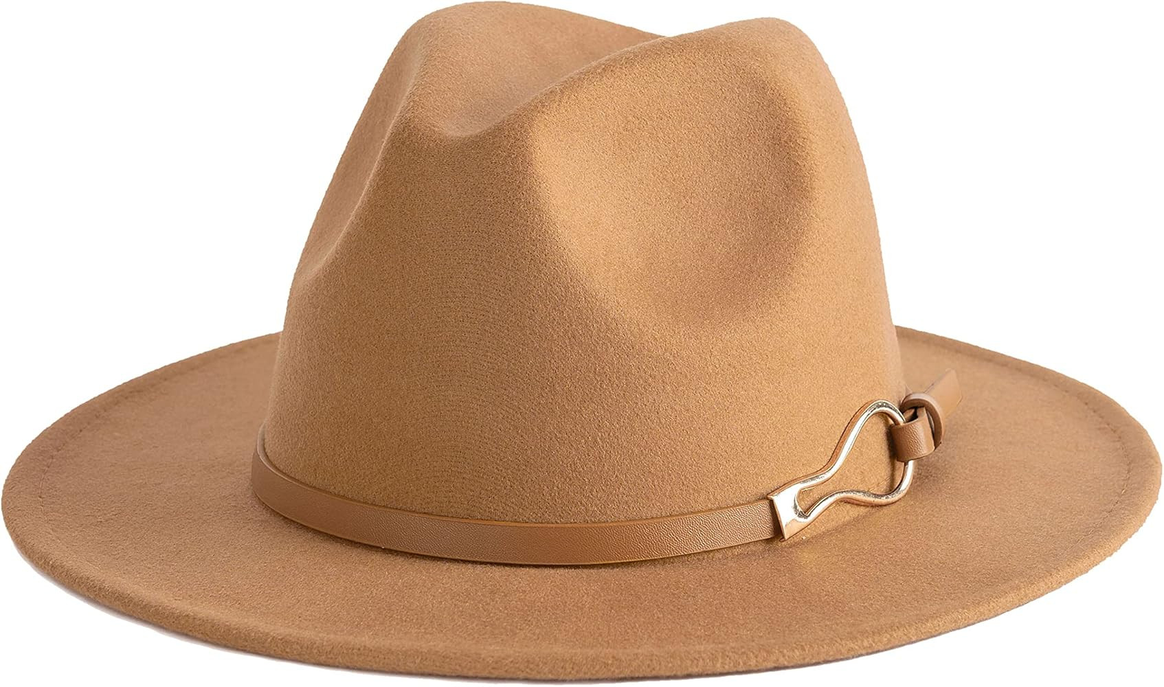 Fashion Women Wide Brim Fedora Floppy Panama Hat with Belt Buckle | Amazon (US)