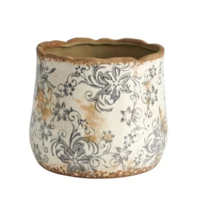 Nearly Natural 7-Inch Tuscan Ceramic Gray Scroll Planter | Belk