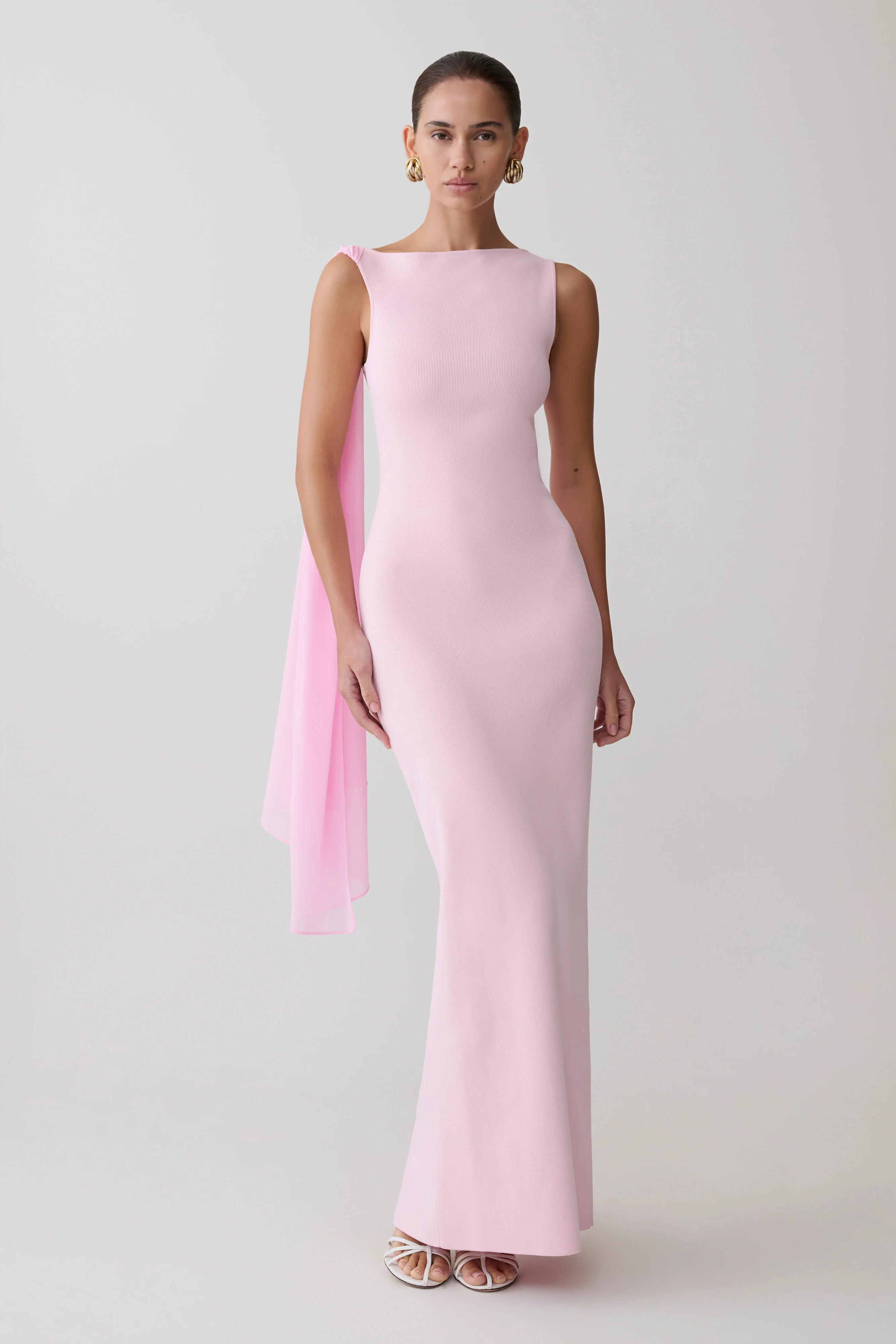Farid Bandage Midi Dress With Chiffon - Baby Pink | Meshki (APAC)