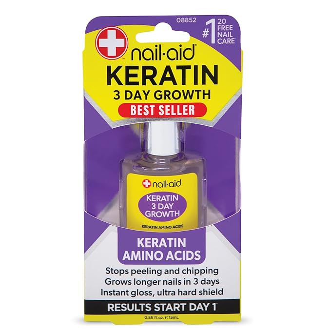 Nail-Aid Keratin 3 Day Growth Nail Treatment & Strengthener, Clear, 0.55 Fl Oz | Amazon (US)