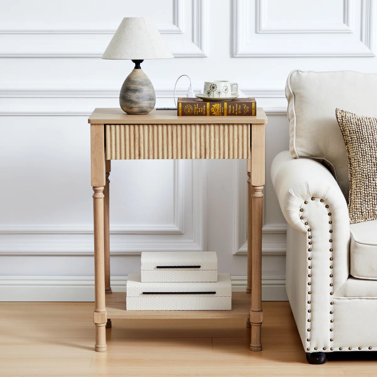 Farmhouse End Table With Storage And Built-In Charging Outlets | Wayfair North America