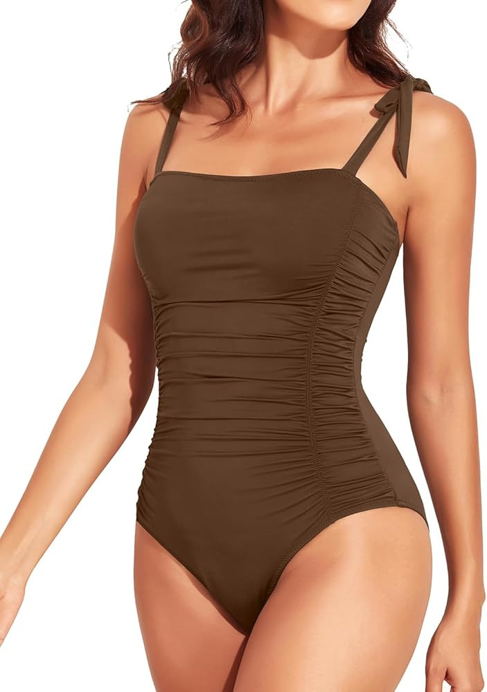 Tempt Me Women Tummy Control One Piece Swimsuits Ruched Slimming Bathing Suits Vintage Swimwear | Amazon (US)