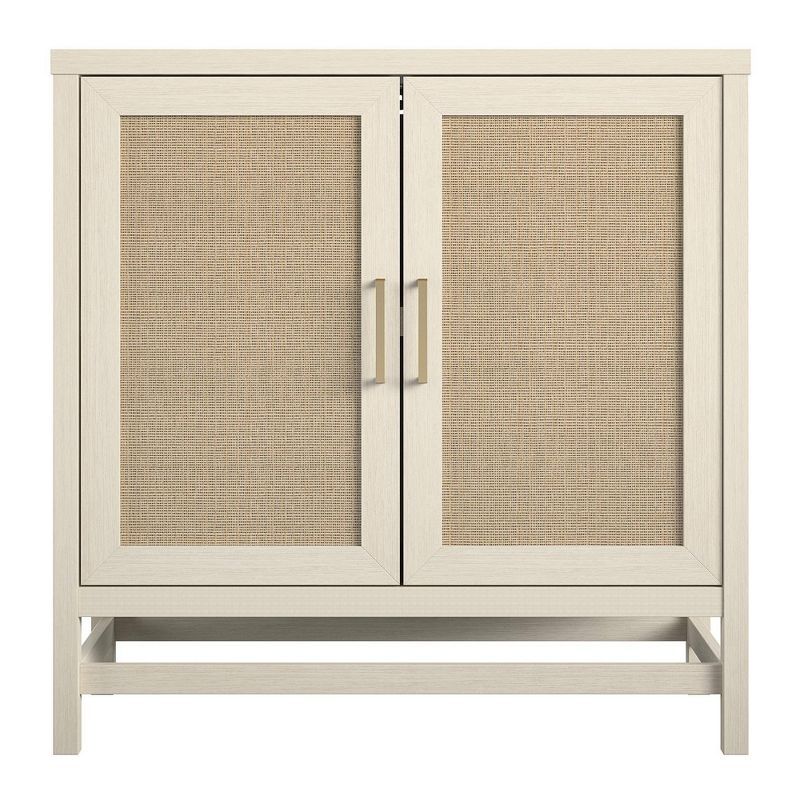 Latta 2 Door Storage Cabinet Ivory Oak and Faux Rattan - Room & Joy | Target