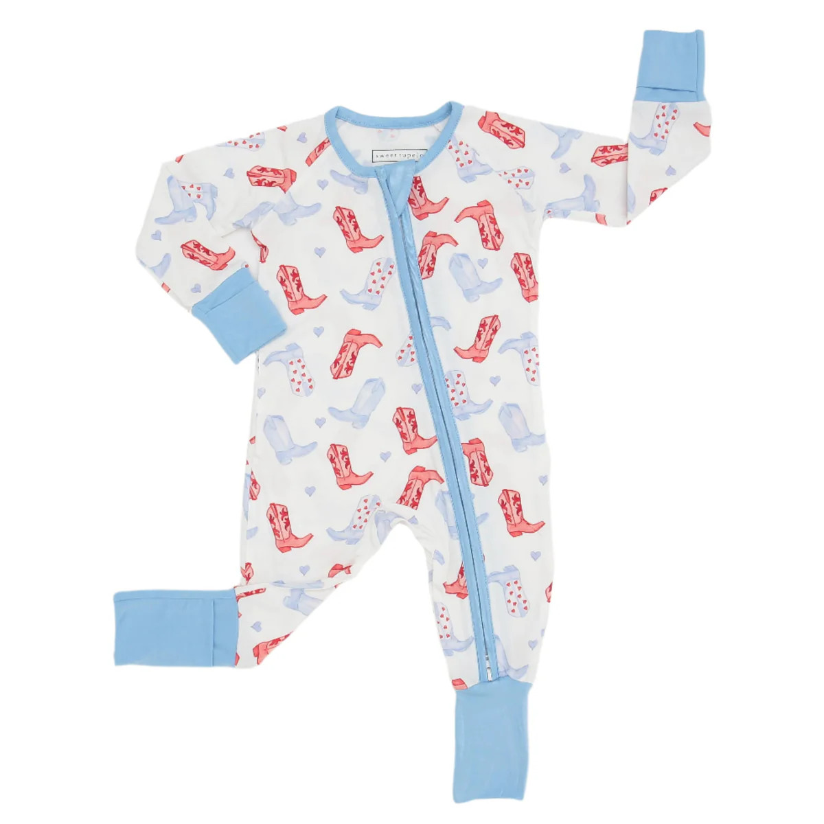 Blue Cowboy Boots One Piece Bamboo Pajama | Sweet Tupelo Clothing