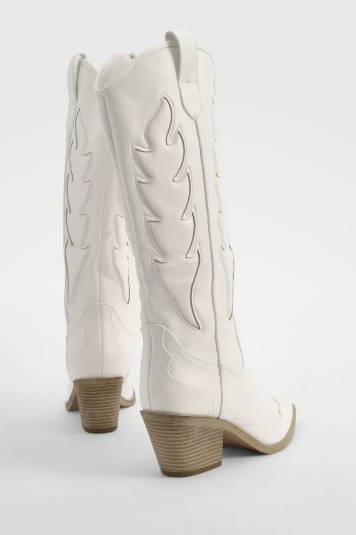 Embroidered Detail Western Cowboy Boots | Boohoo.com (UK & IE)