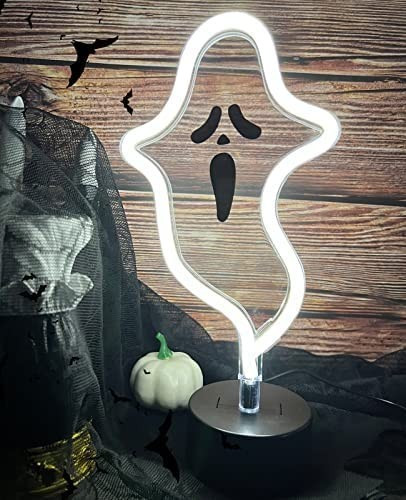 Halloween Ghost Neon Sign, Halloween Decoration LED Ghost Neon Light Sign with Base, Ghost Shape ... | Amazon (US)