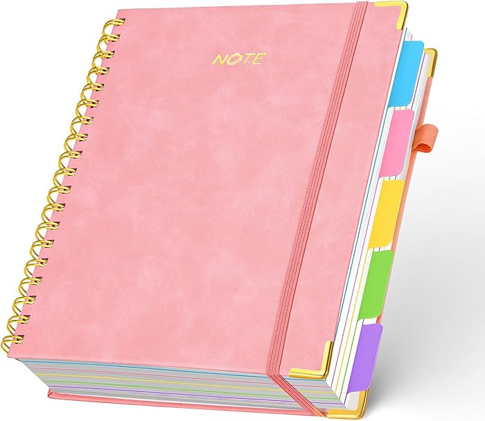 5 Subject Notebook with Removable Dividers Tabs, 300 Pages Leather Hardcover Spiral Notebook Coll... | Amazon (CA)