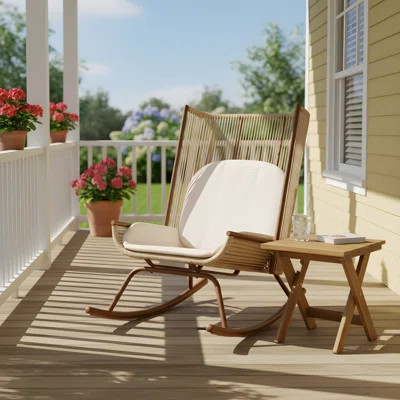 Diane Outdoor 2-Piece PE Rattan Conversation Set With Cushions & Acacia Wood Top | Wayfair North America