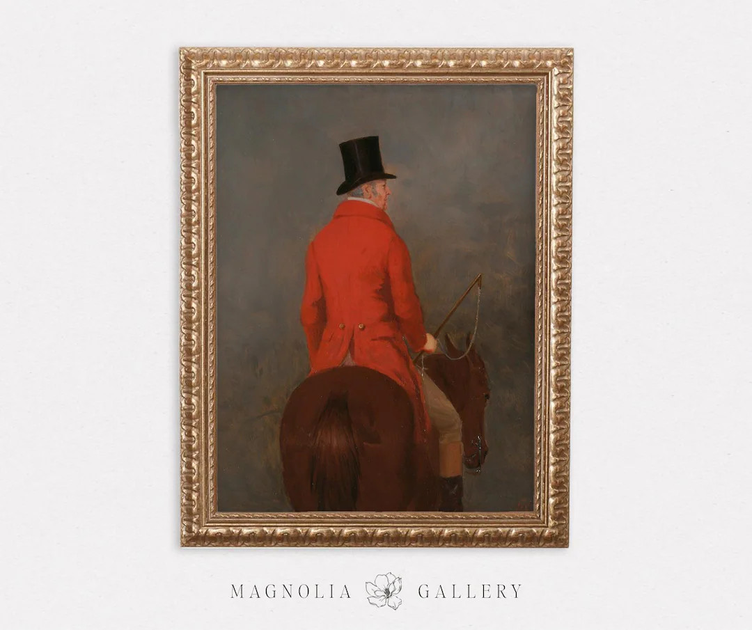 Man in Red Coat and Top Hat Riding Horse | Vintage Portrait | Vintage Oil Painting | Moody Artwor... | Etsy (US)