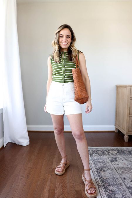 Spring shorts from @madewell #madewellpartner #madewell 

Top: xxs ( runs small, you may want to size up)
Shorts: 24/00 tts 
Shoes: tts 
Bag is a transport tote from a previous season 

My measurements for reference: 4’10” 105lbs bust, waist, hips 32”, 24”, 35” size 5 shoe 

#LTKstyletip #LTKSeasonal