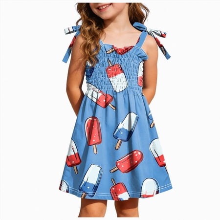 TOWED22 Toddler Girls 4th of July Dress Girls American Flag Outfit Kids Patriotic Independence Memorial Day Dress(Blue,2-3 Y) | Walmart (US)
