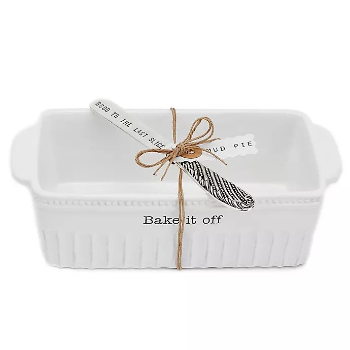 Mud Pie® "Bake it Off" 2-Piece Loaf Pan and Spreader Set in White | Bed Bath & Beyond