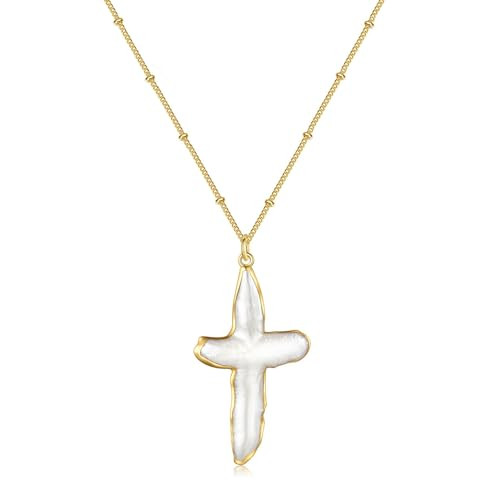 Pearl Cross Necklace for Women Freshwater Natural Chunky Baroque Pearl Necklaces Big 18K Gold Pla... | Amazon (US)