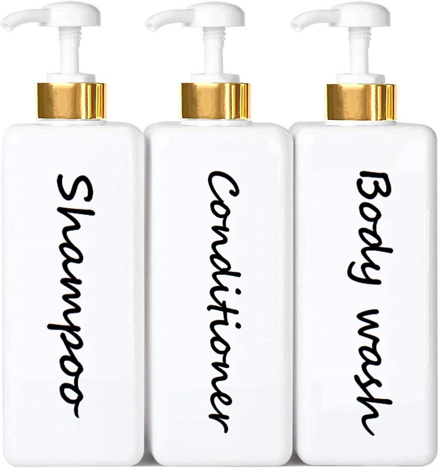 Shampoo and Conditioner Dispenser (Set of 3, 27oz) Modern Refillable Shampoo Pump Bottles for Sho... | Amazon (US)