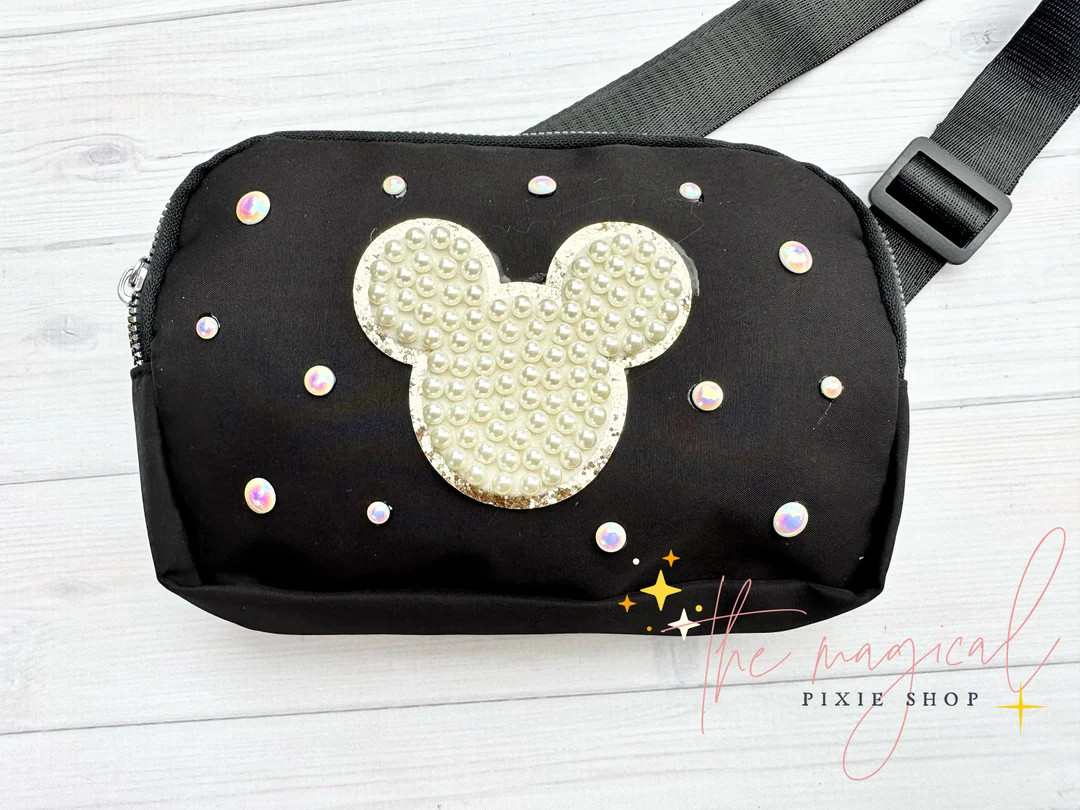 Mouse Black Crossbody Bag, Bridal Pearl Mouse Bag, Theme Park Fanny pack | Etsy (US)