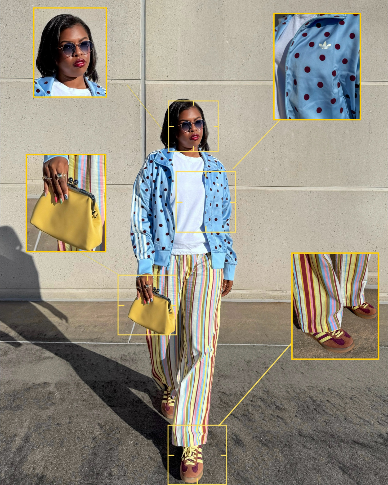 Polka dots and stripes for Spring. 

Size up a minimum two sizes for the @adidas jacket. Pants are tts  

#LTKootd