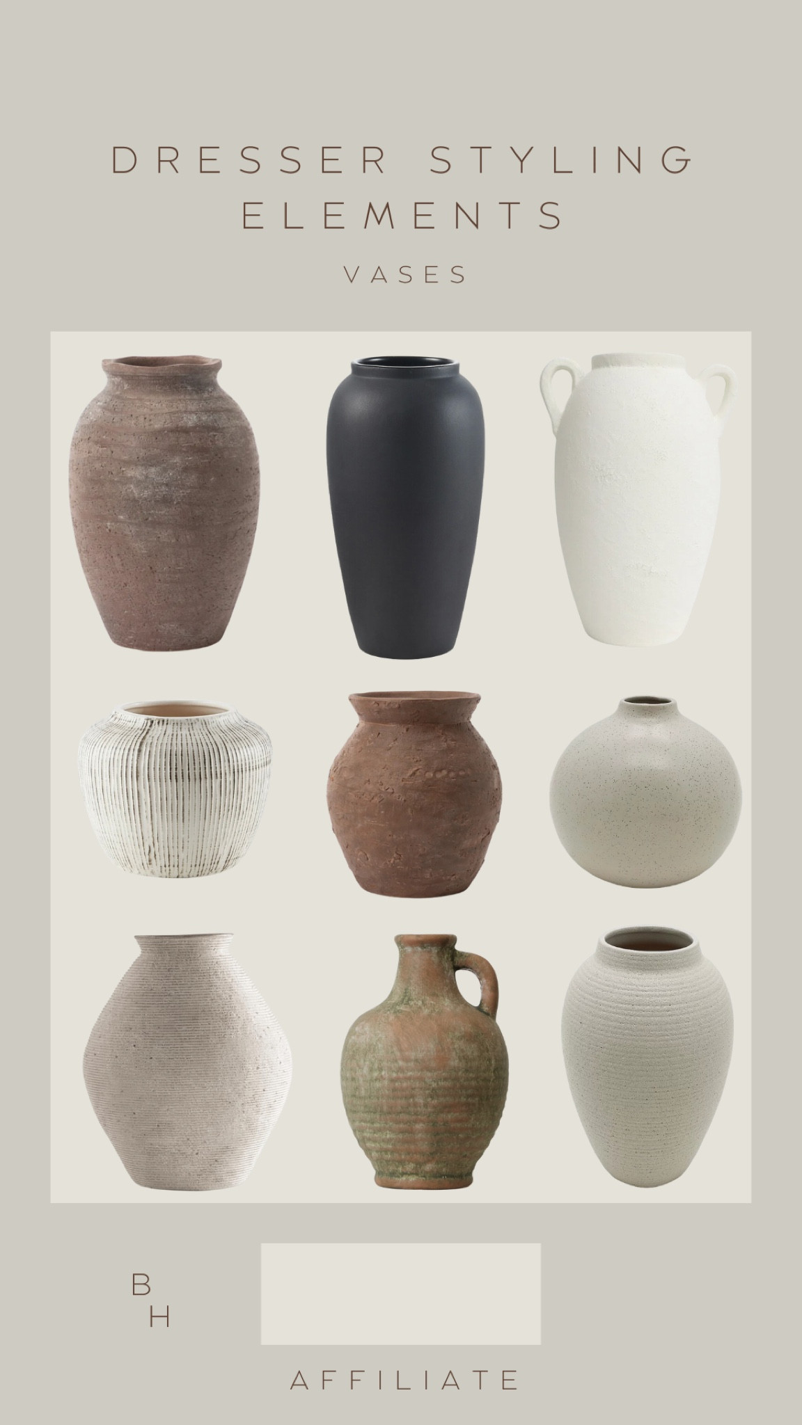 Dresser styling elements - vases, textured vases, bedroom dresser styling. 

#LTKHome #LTKStyleTip #LTKFindsUnder100