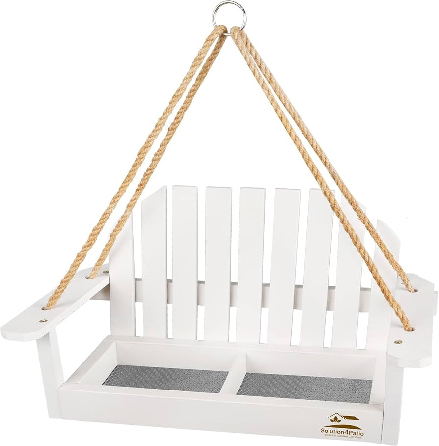 Solution4Patio White Swing Wild Bird Feeder for Outside, Metal Mesh Bottom, Cute Bench Bird Feede... | Amazon (US)