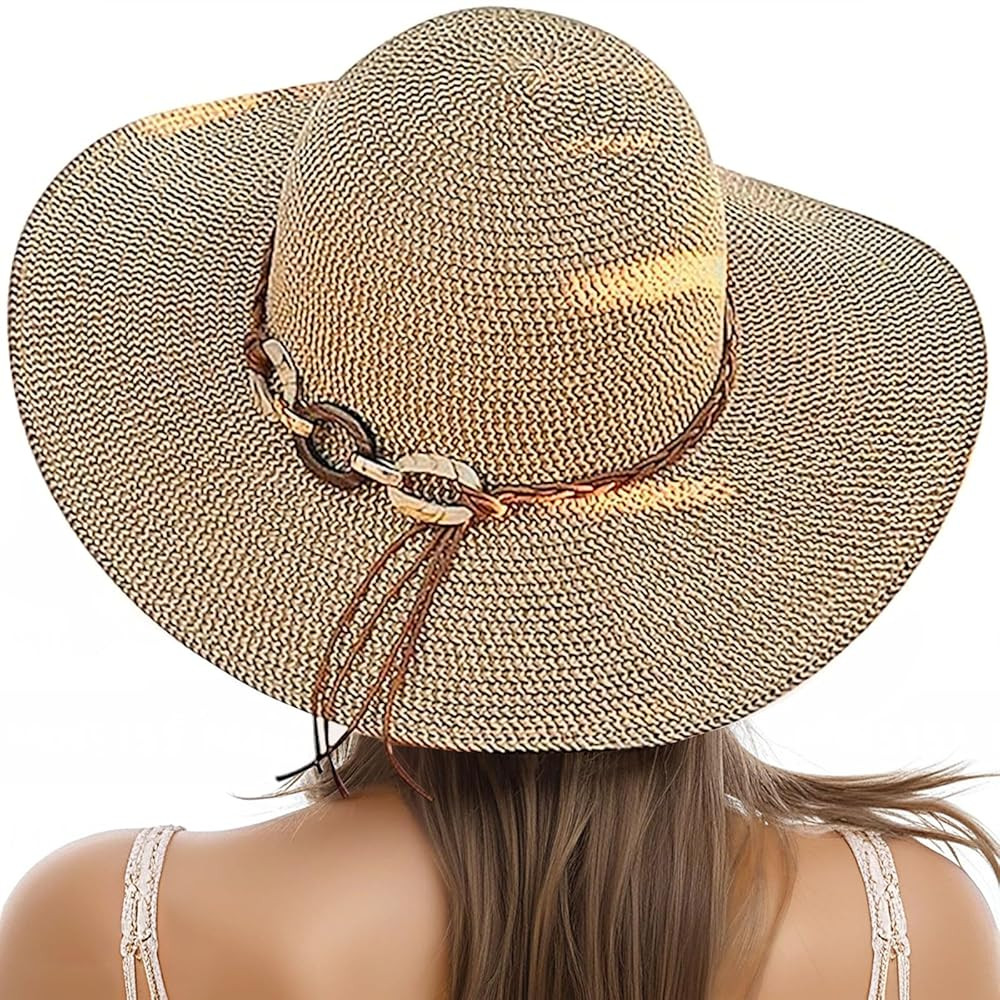 Beach Sun Straw Hats for Women, UPF 50+ UV Sun Protection Wide Brim Summer Straw Hat Foldable Pac... | Amazon (US)