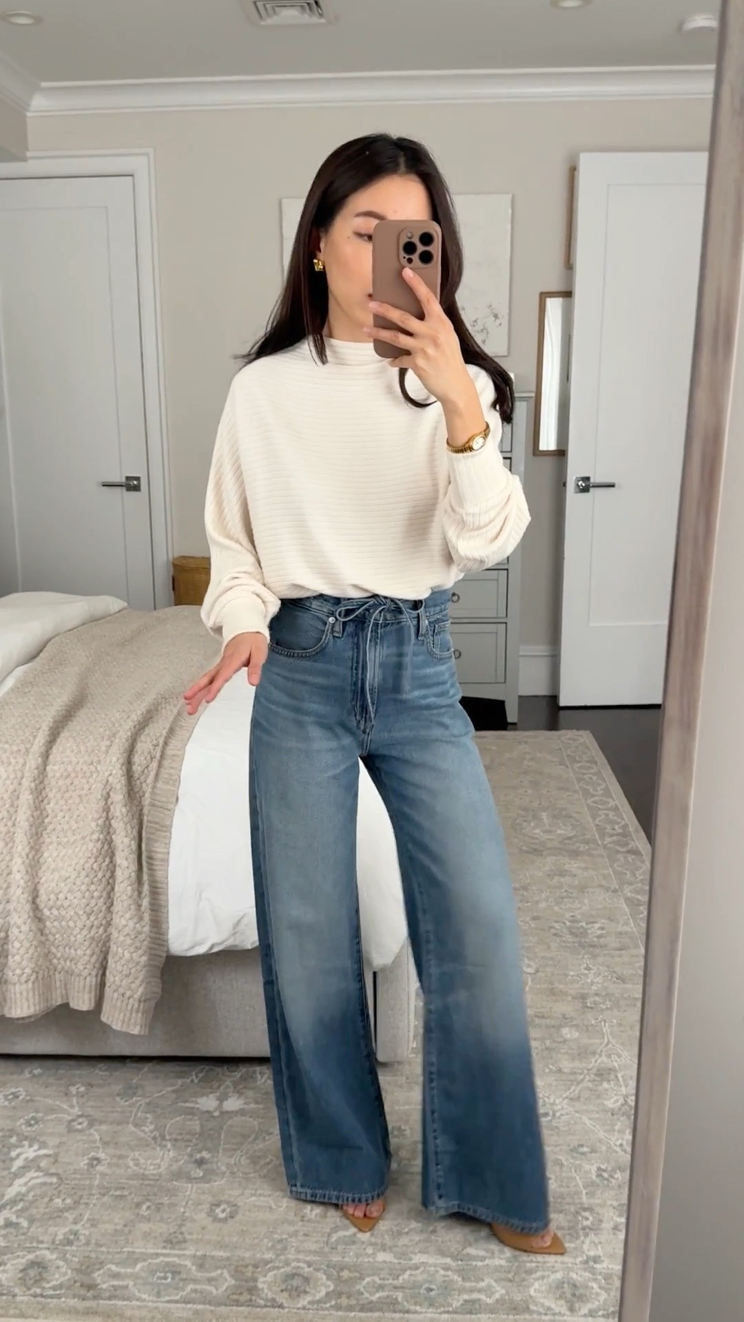 Last day of Madewell’s sitewide sale! Linked 3 jean styles in this amazing lightweight fabric.

• Ultimate Wide-Leg Jean in Airy Denim 24 petite, so soft and comfy. Longer than the perfect vintage wide leg style linked (FYI Madewell offers free hemming if you bring your purchase in store so petites can also buy regular sizing and hem)


• Soft mock neck Dolman Top xxs, I’ve had this for a while and I wash it machine cold inside out in a mesh bag and air dry just like my sweaters

• Mango sandal heels sz 5

Spring sweater, comfortable wide leg jeans, petite friendly

#LTKmomlife #LTKootd #LTKPetite