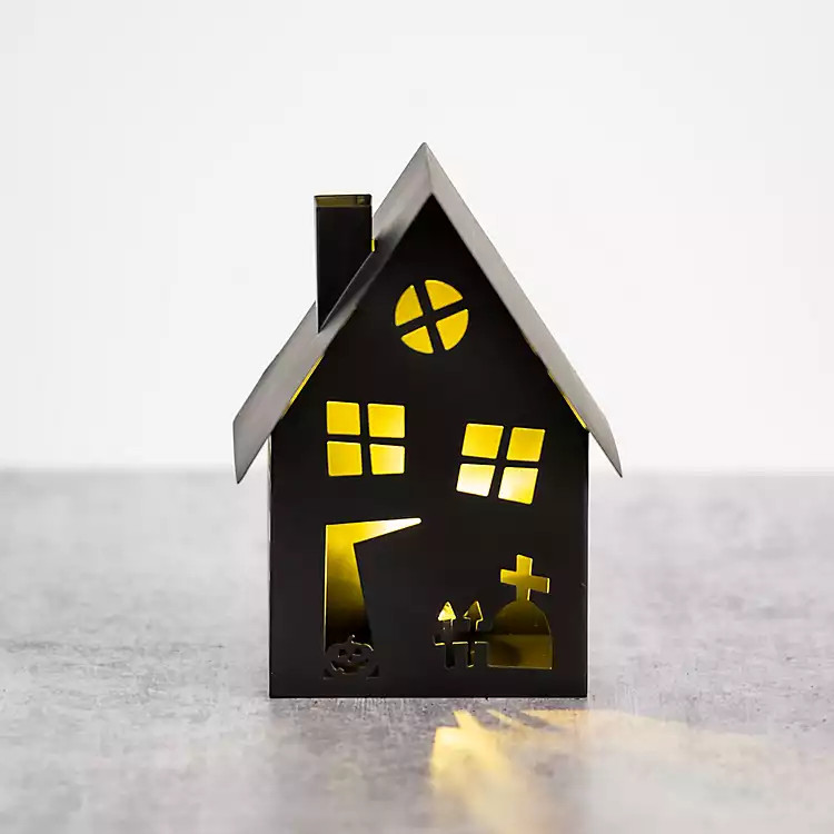 New! Black Metal LED Haunted House Statue, 8 in. | Kirkland's Home