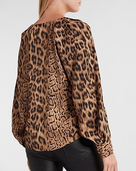 Leopard Print Button Front Balloon Sleeve Top | Express