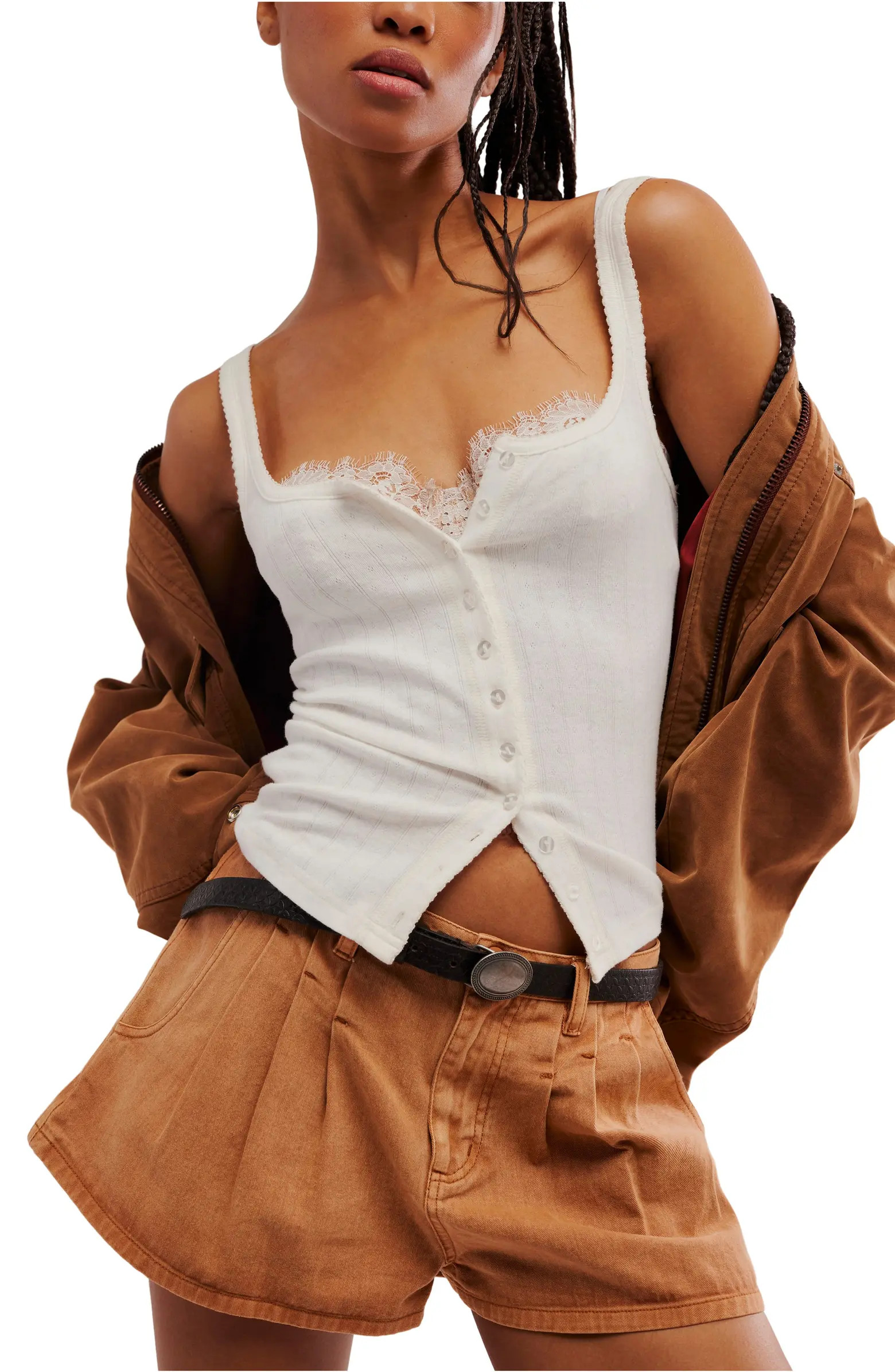 Free People End Game Pointelle Button-Up Tank | Nordstrom | Nordstrom