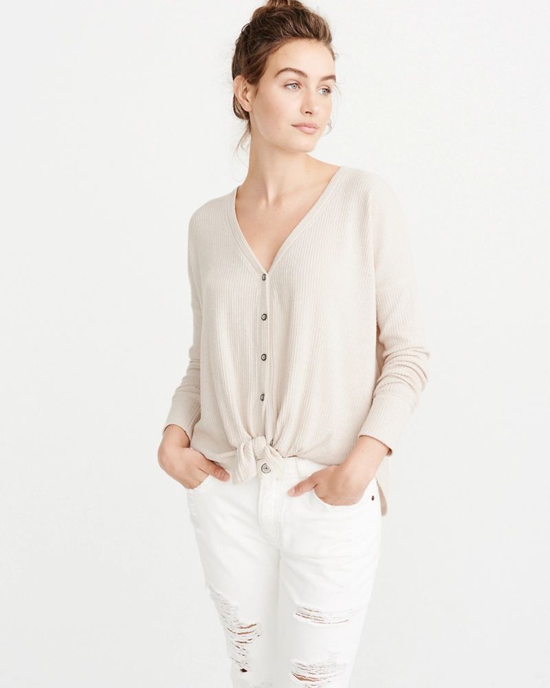 Tie-Front Button-Up Top | Abercrombie & Fitch US & UK