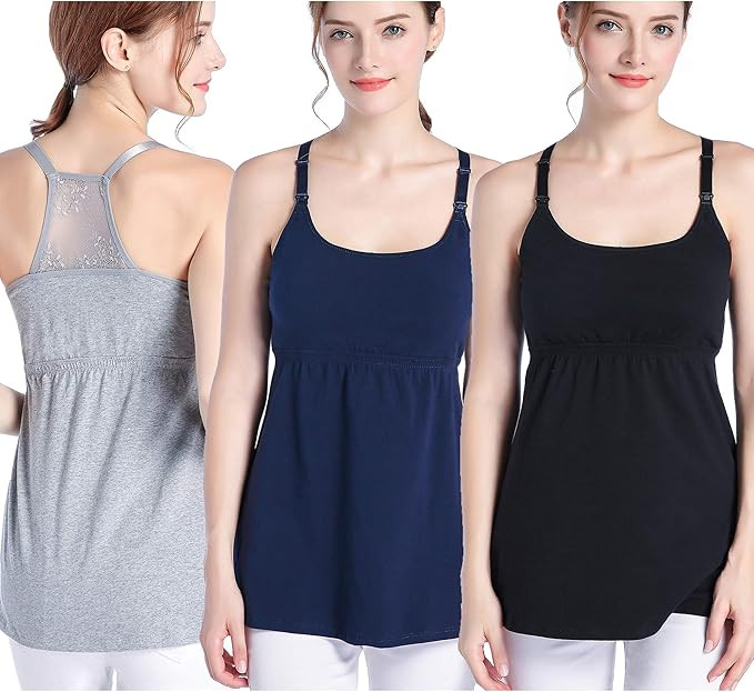 SUIEK 3PACK Women's Nursing Tanks Maternity Tops Racerback Breastfeeding Cami Bra Shirt | Amazon (US)