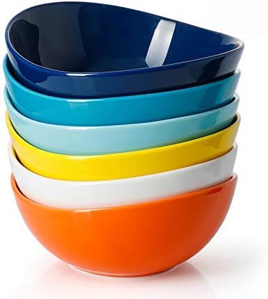 Sweese 102.002 Porcelain Bowls - 18 Ounce for Cereal, Salad, Dessert - Set of 6, Hot Assorted Colors | Amazon (US)