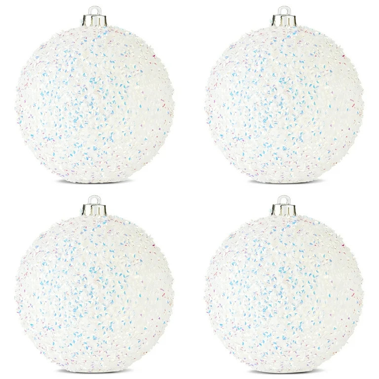 White Foil Glitter Shatterproof Christmas Ornaments, 3.94", 4 Count, by Holiday Time | Walmart (US)