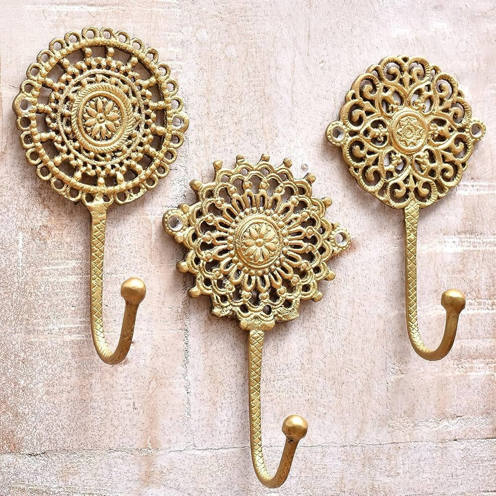 Indian Shelf 3 Vintage Wall Hooks for Hanging Coats Decorative Wall Hook Boho Key Holder for Wall... | Amazon (US)