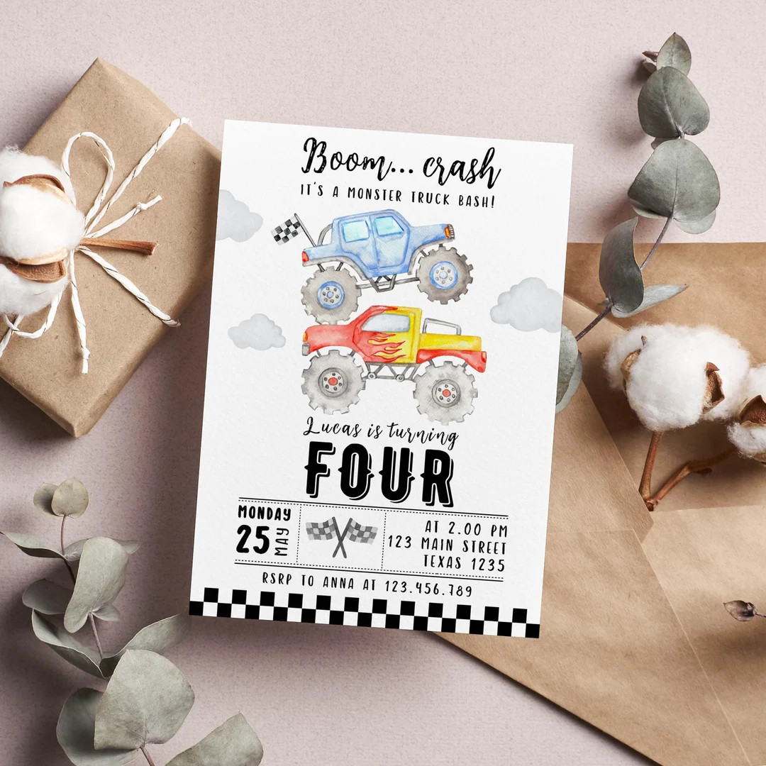 EDITABLE Monster Truck Birthday Invitation, Monster Trucks Invitation, Monster Jam Boy Birthday I... | Etsy (US)