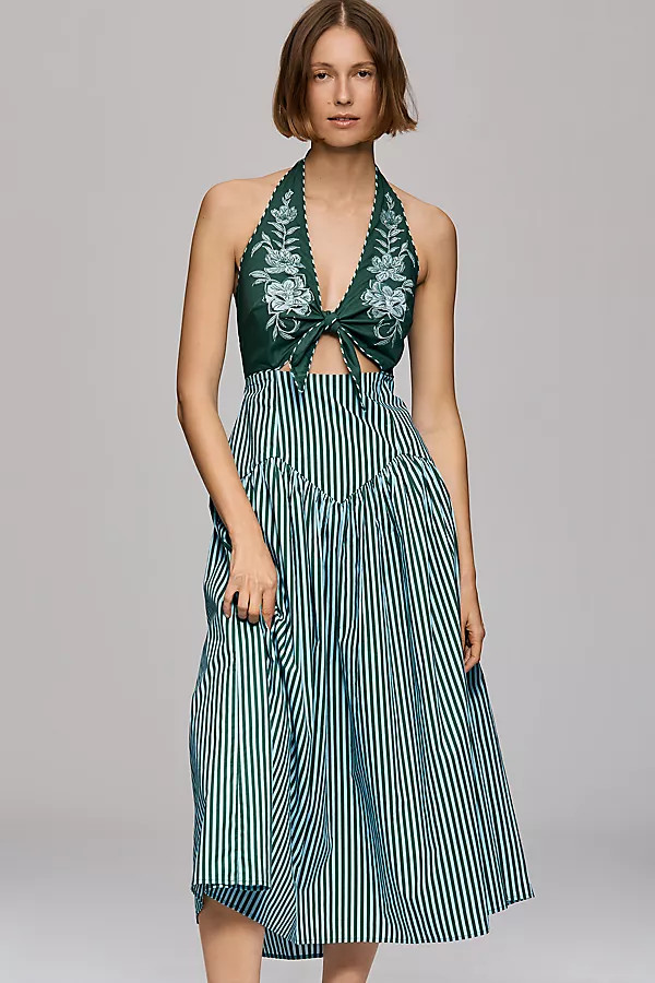Farm Rio x Anthropologie Embroidered Halter-Neck Cutout Dress | Anthropologie (US)