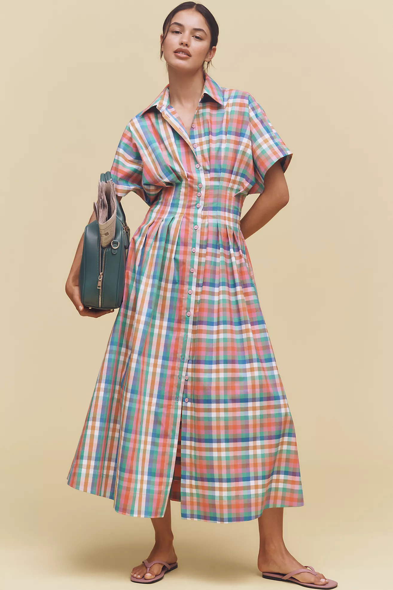 The Tobie Button-Front Pleated Shirt Dress by Exquise | Anthropologie (US)