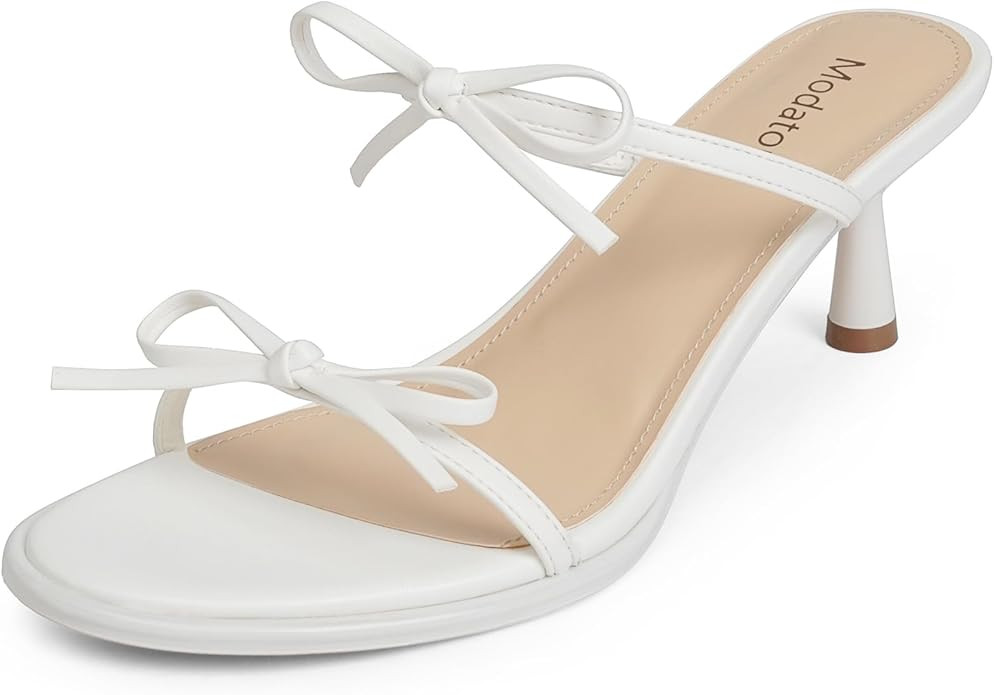 Modatope Two Strap Bow Tie Kitten Heel Sandals for Women Rounded Open Toe Heeled Sandals Women | Amazon (US)