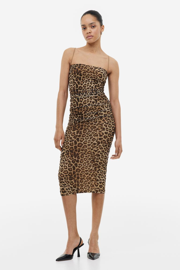 Ruched Leopard Print Mesh Midi | H&M (DE, AT, CH, NL, FI)