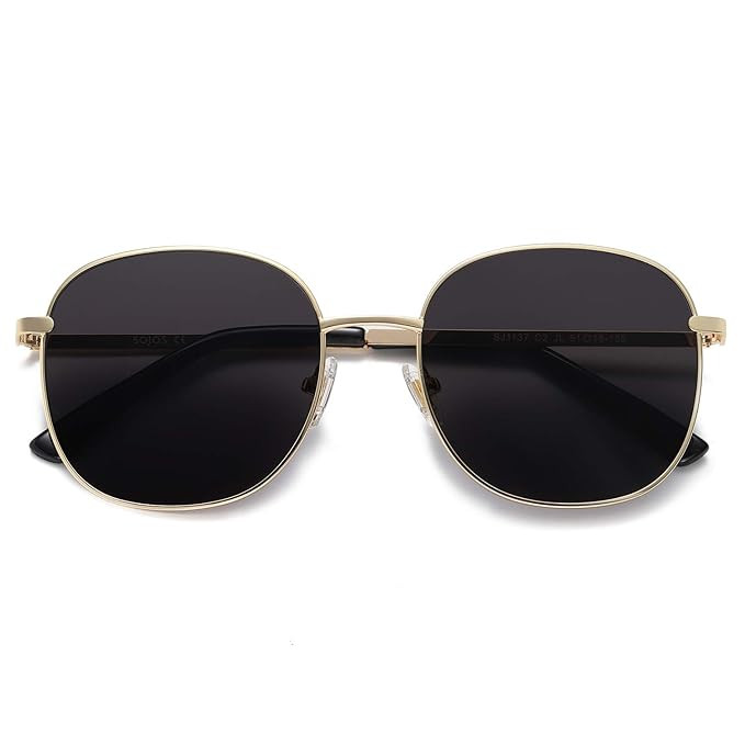 SOJOS Designer Rounded Square Sunglasses Flat Mirrored Lens Metal Frame SJ1137 | Amazon (US)
