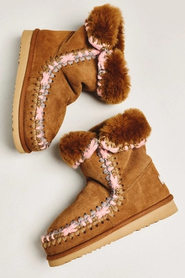 MOU Stitched Detail Sheepskin Boots | Anthropologie (US)