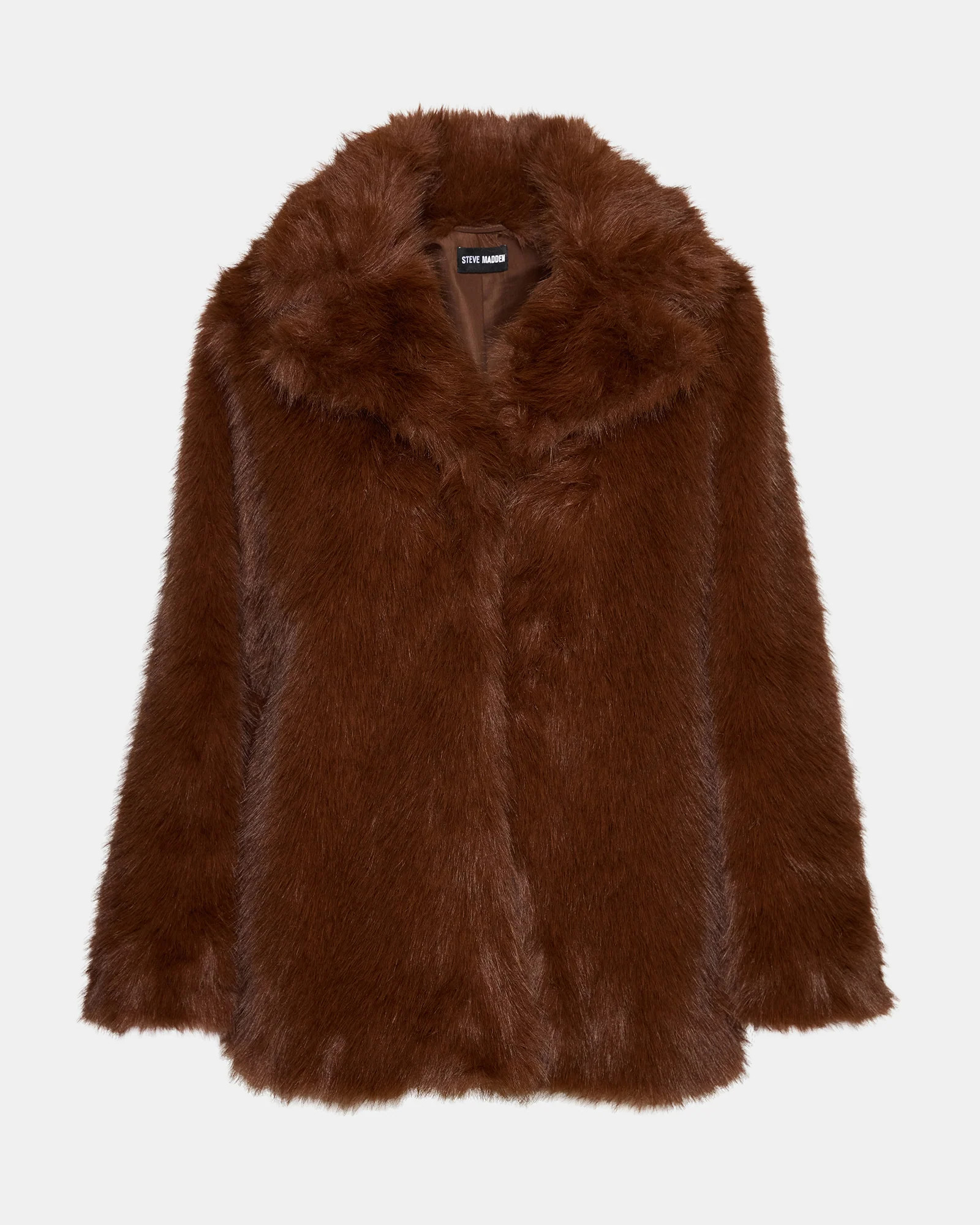 KINDRA Brown Faux Fur Collared Women's Coat | Steve Madden (US)