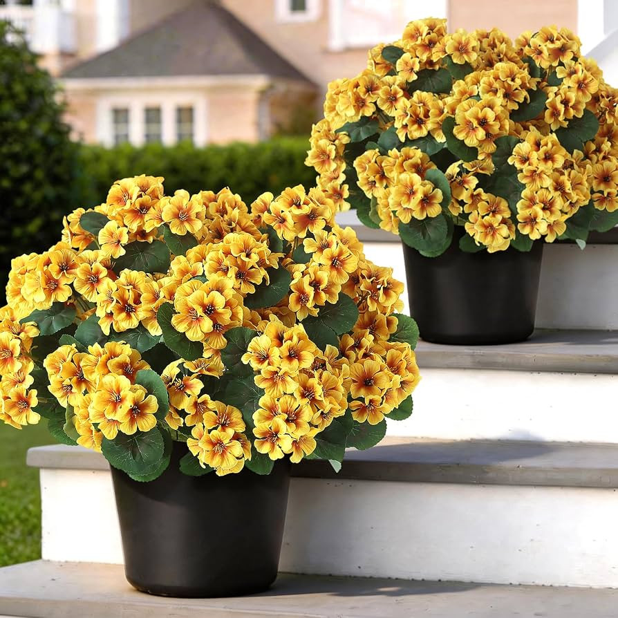 2Pcs Fake Geranium Flower Topiary Ball Tree for Front Porch Decor(Yellow) | Amazon (US)