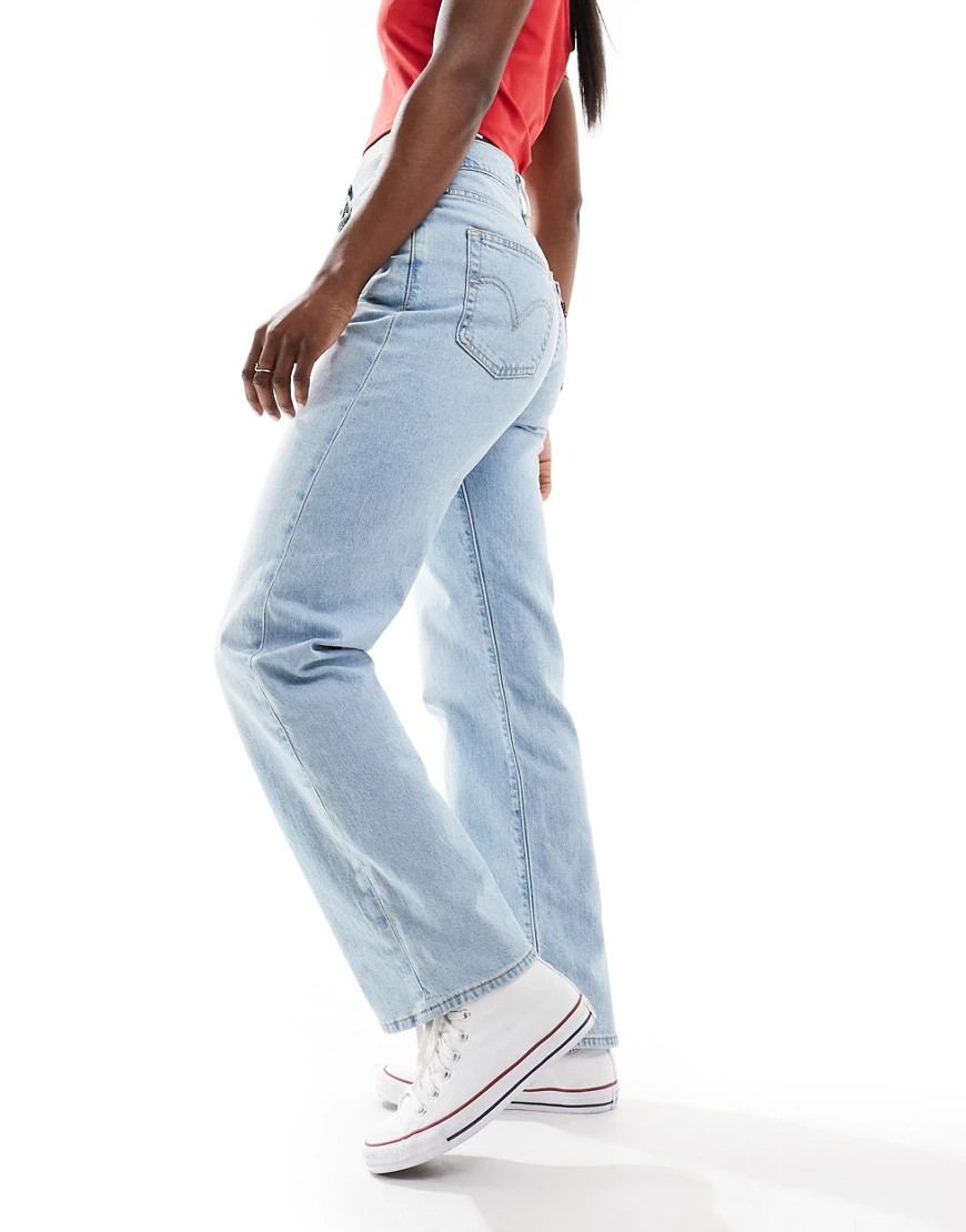 Levi's ribcage high rise straight ankle length performance cool denim jeans in light blue | ASOS (Global)