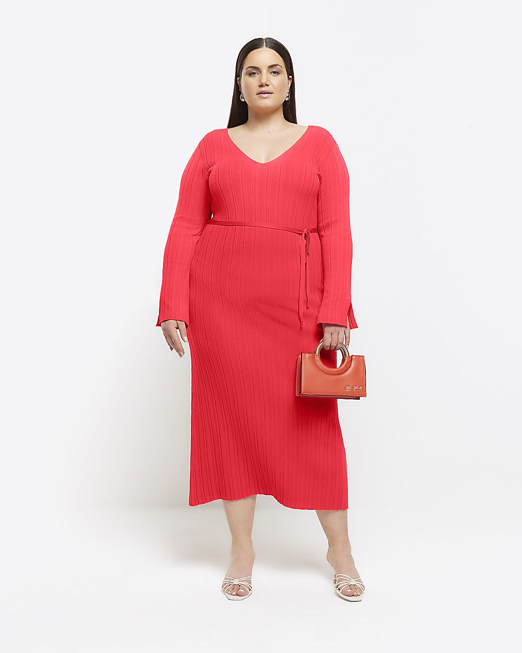 Plus red knit rib jumper maxi dress | River Island (UK & IE)