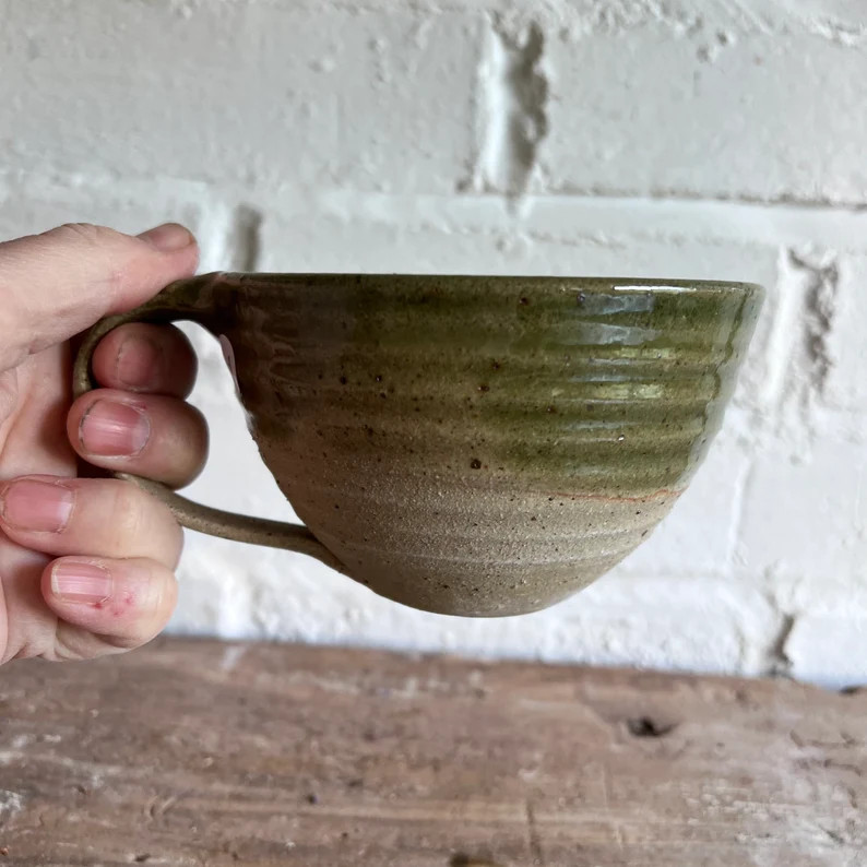 Large Pottery Cup Big Ceramic Cup Dark Green Cup Soup Bowl - Etsy | Etsy (US)
