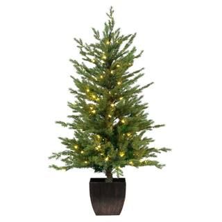 Home Accents Holiday 4 ft Pre-Lit Potted Artificial Christmas Tree with 100 Warm White Mini Light... | The Home Depot