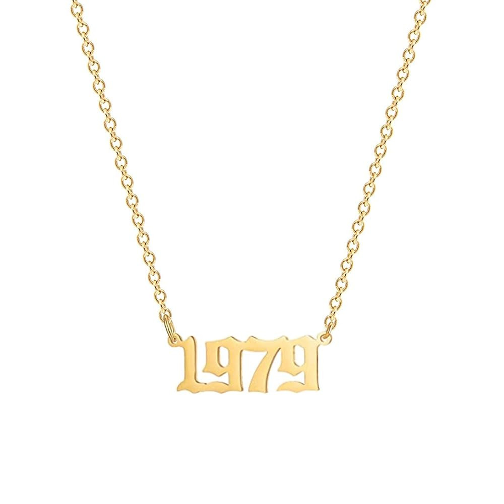 Birthday Year Necklace, 18K Gold Plated Stainless Steel Birth Year Number Pendant Necklace Memora... | Amazon (US)