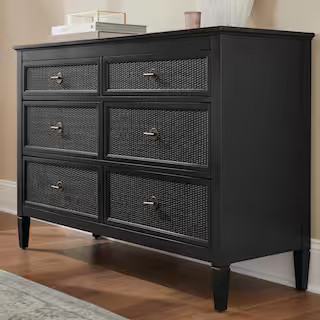 Home Decorators Collection Marsden Black 6-Drawer Cane Dresser (54 in W. X 36 in H.) 05.634-02 - ... | The Home Depot