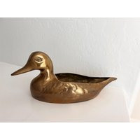 Vintage Solid Brass Duck Planter Or Trinket Dish Catchall Bird Home Decor Unique Gold Keepsake Shelf | Etsy (US)