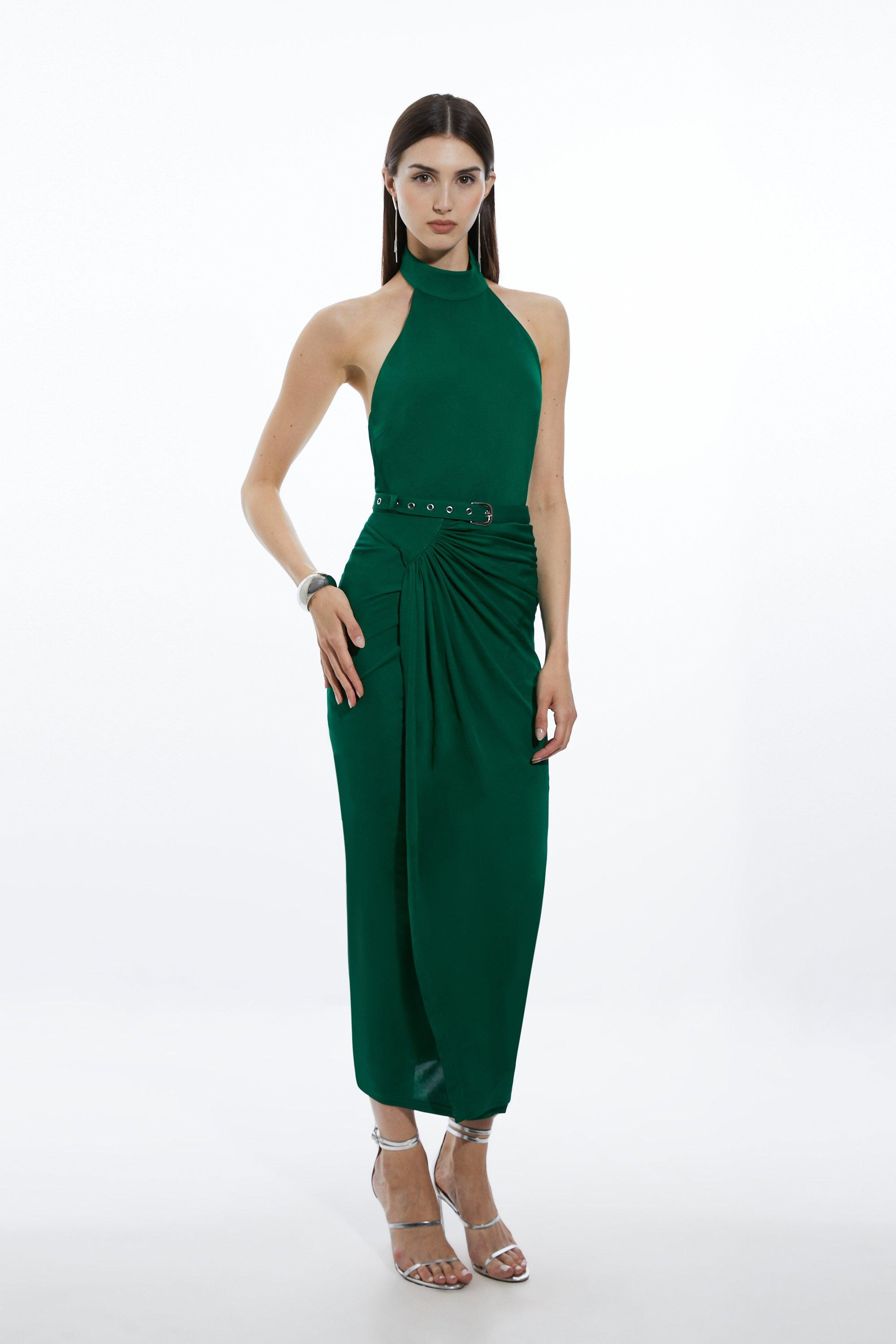 High Neck Twist Jersey Maxi Dress | Karen Millen US